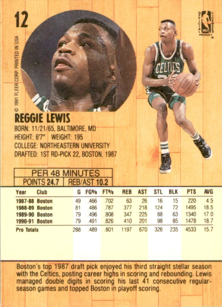 1991-92 Fleer Reggie Lewis . Boston Celtics #12