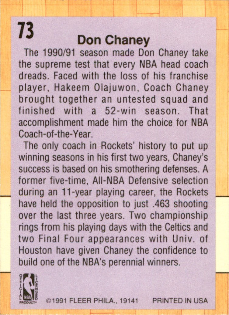 1991-92 Fleer Don Chaney . Houston Rockets #73