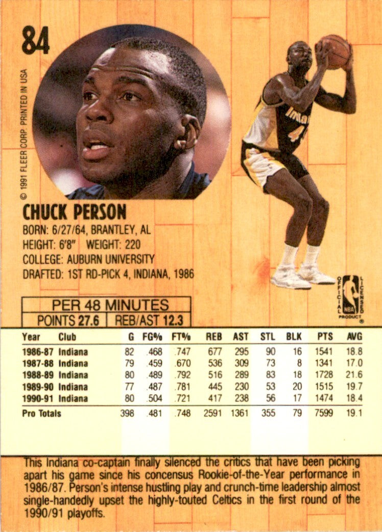 1991-92 Fleer Chuck Person . Indiana Pacers #84