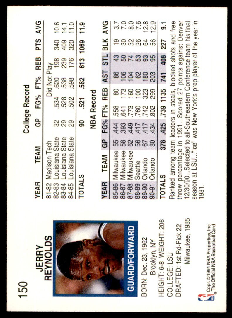 1991-92 NBA Hoops Jerry Reynolds . Orlando Magic #150