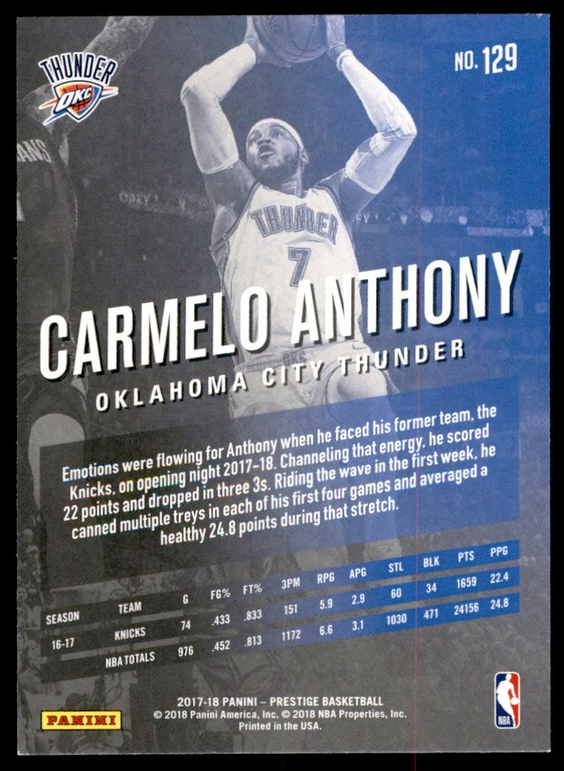 2017-18 Panini Prestige Carmelo Anthony Basketball Cards #129