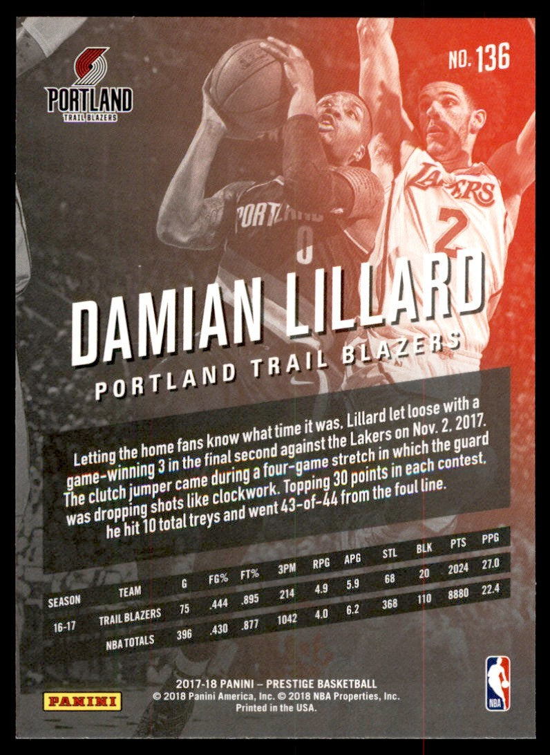 2017-18 Panini Prestige Damian Lillard  Basketball Cards #136