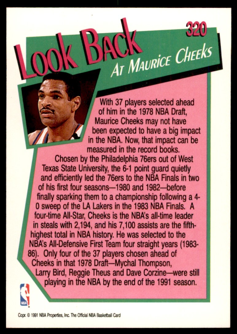 1991-92 NBA Hoops Maurice Cheeks . Philadelphia 76ers #320