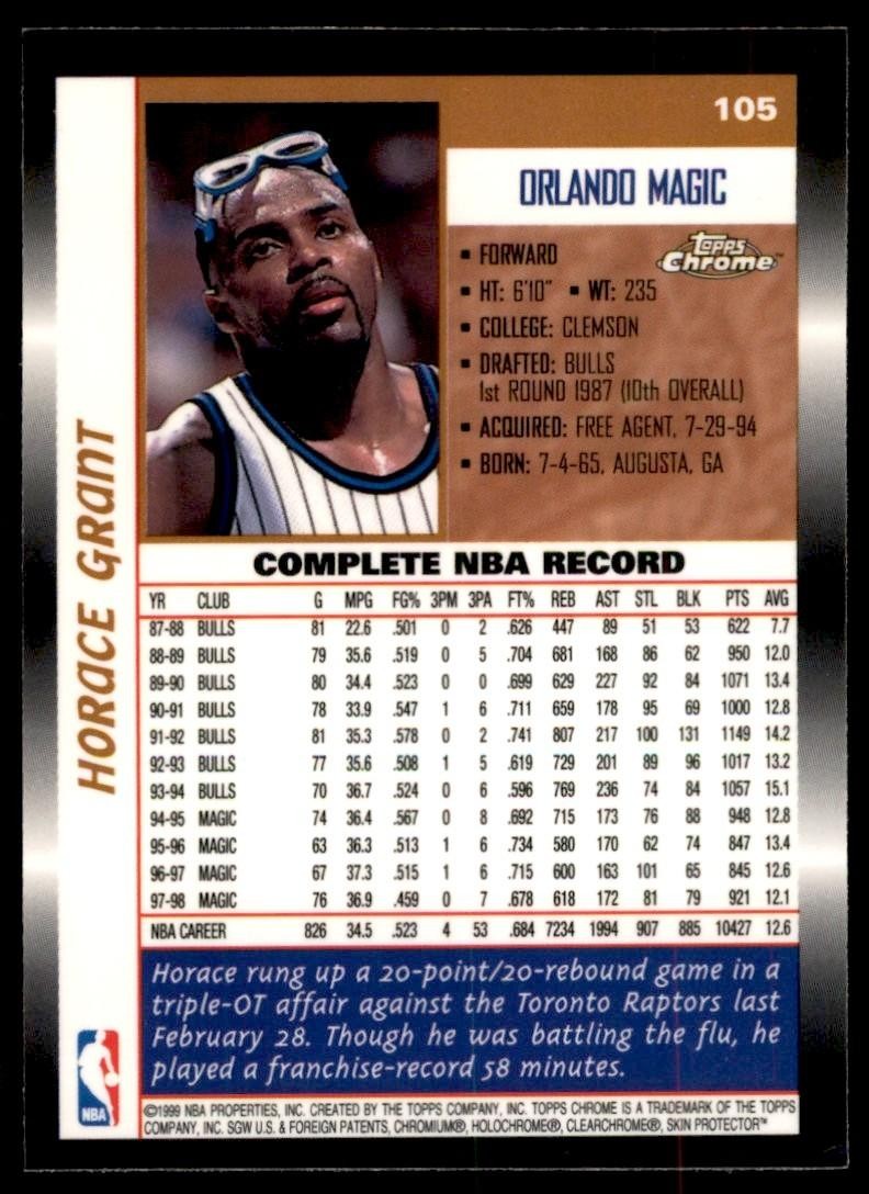 1999-00 Topps Chrome Horace Grant Basketball Cards #105