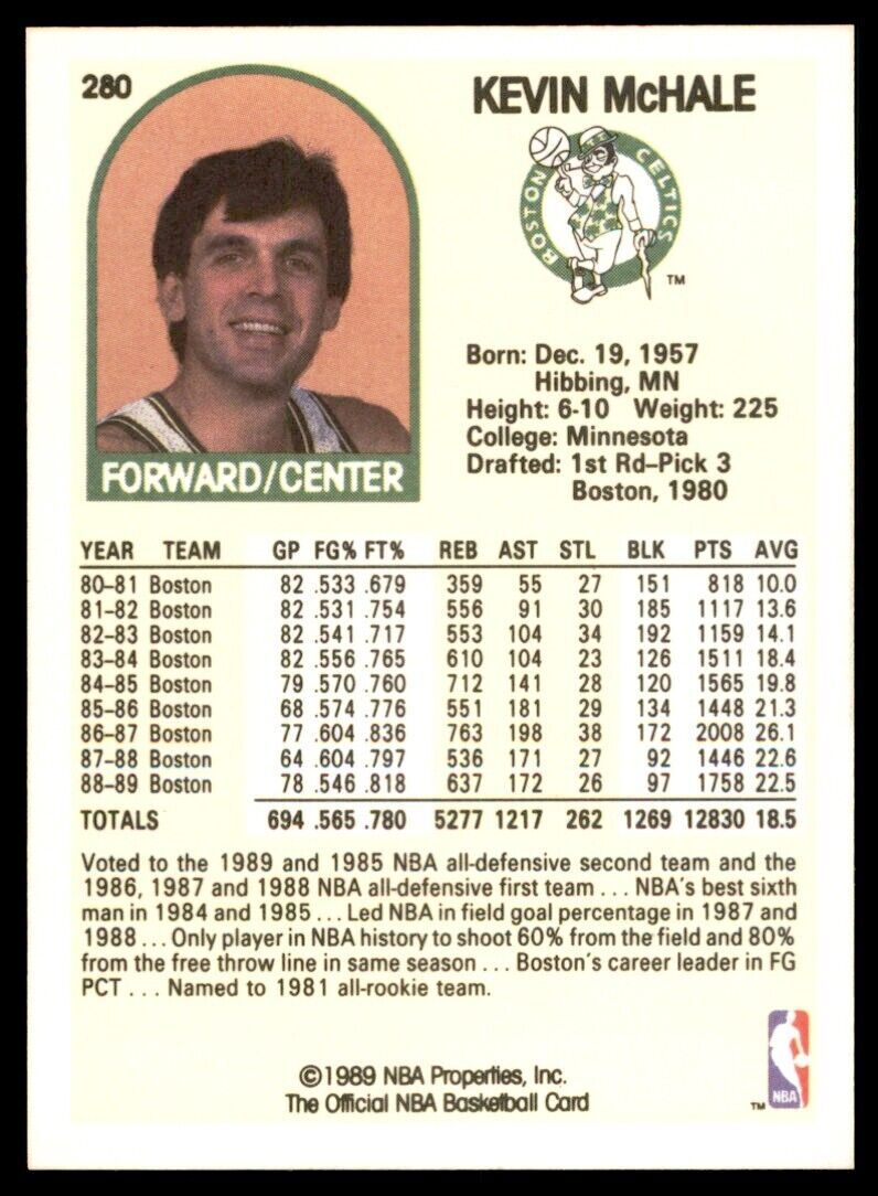 1989-90 NBA Hoops Kevin McHale . Boston Celtics #280