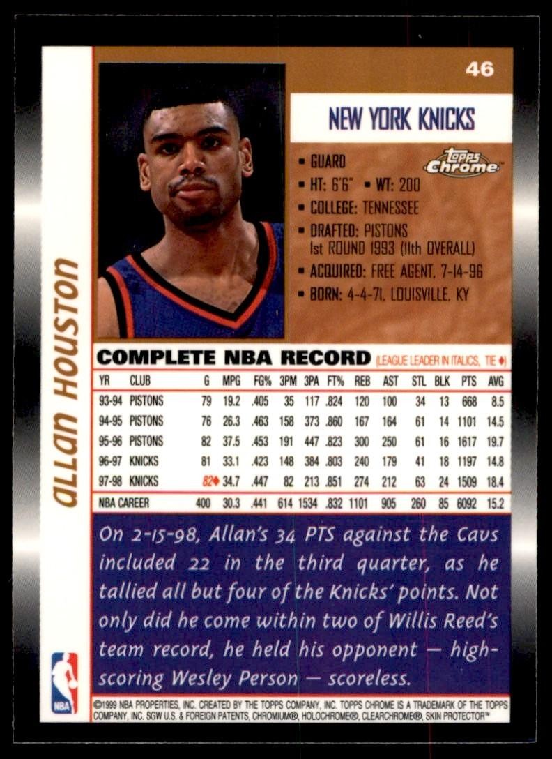 1999-00 Topps Chrome Allan Houston Basketball Cards #46