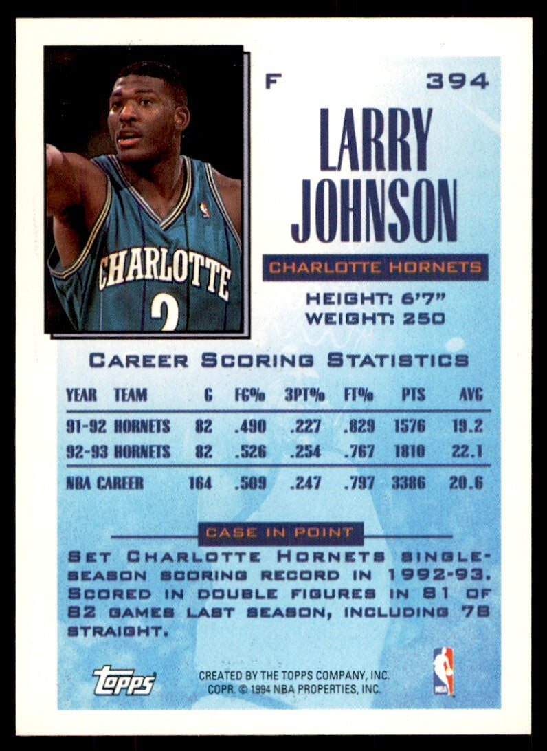 1993-94 Topps Larry Johnson . Charlotte Hornets #394