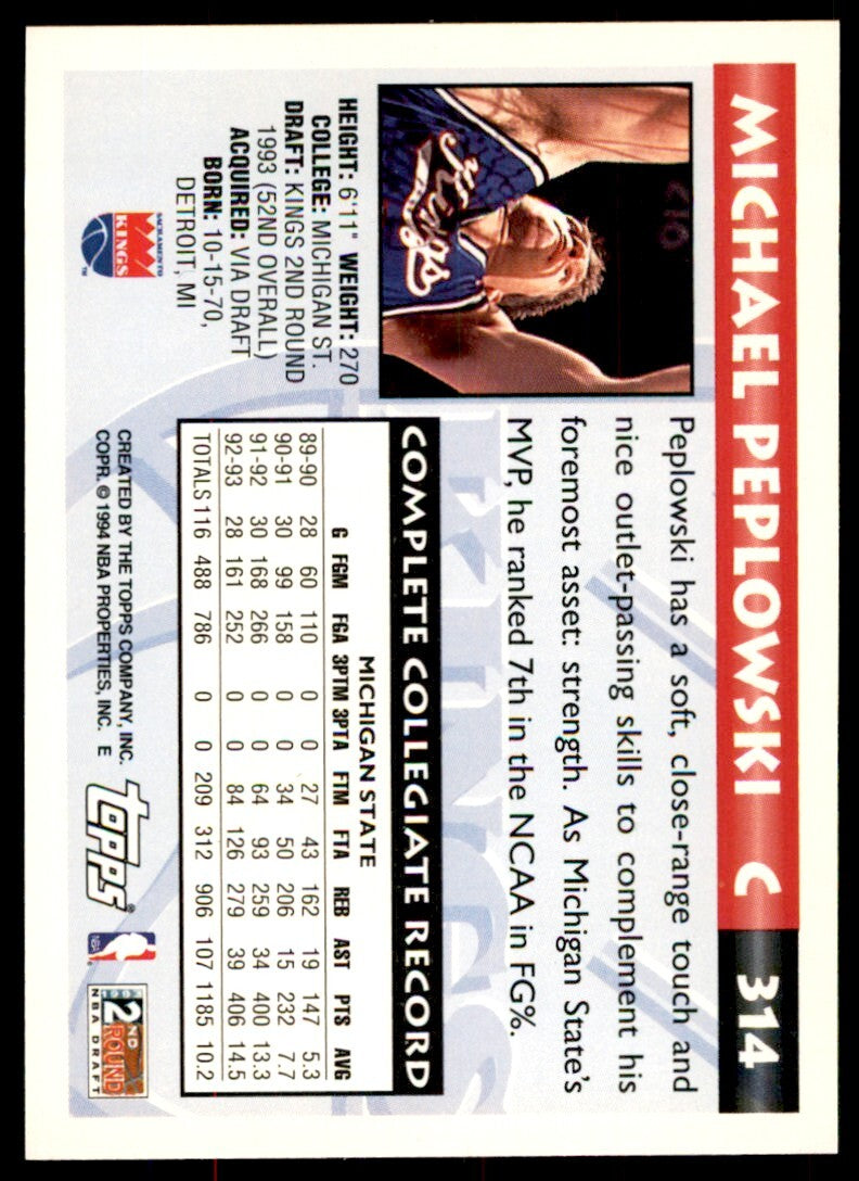 1993-94 Topps Mike Peplowski . Sacramento Kings #314