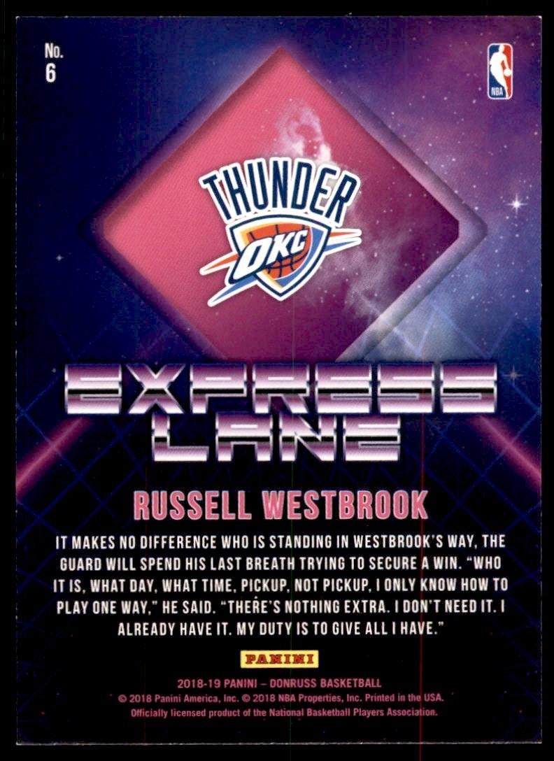 2018-19 Donruss Russell Westbrook Basketball Cards #6