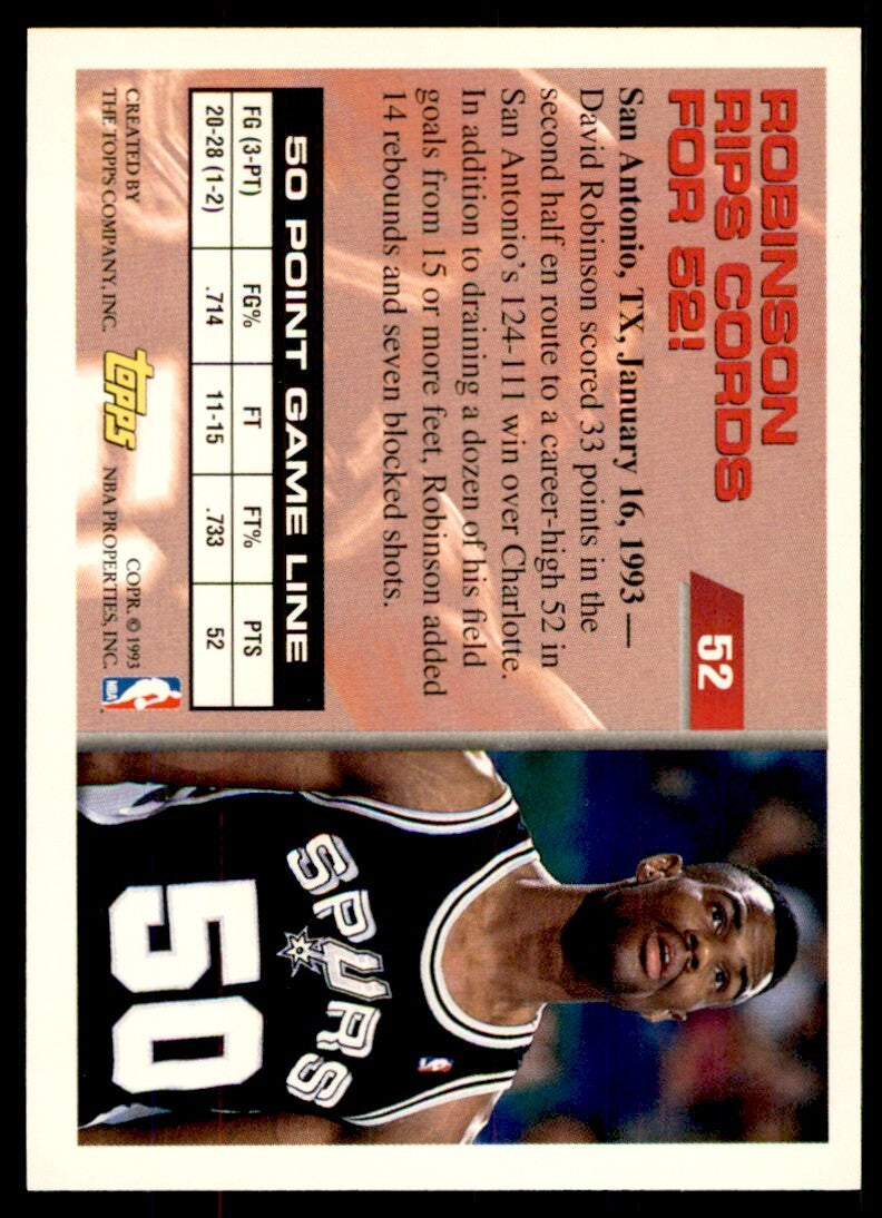 1993-94 Topps David Robinson . San Antonio Spurs #52