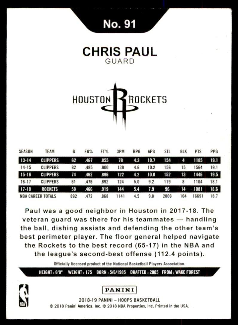 2018-19 Panini NBA Hoops Chris Paul Basketball Cards #91