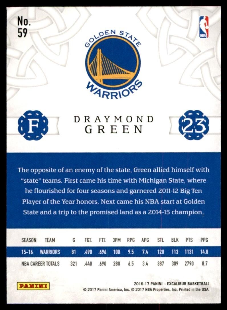 2016-17 Panini Excalibur Draymond Green Basketball Cards #59