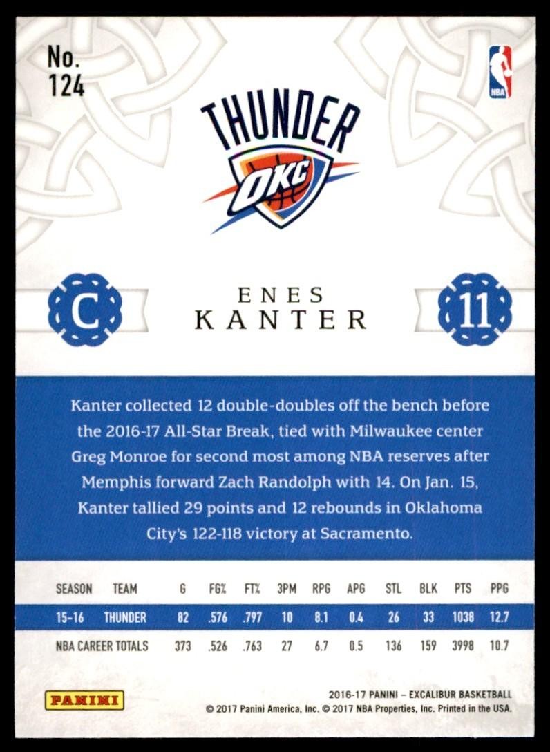 2016-17 Panini Excalibur Enes Kanter Basketball Cards #124