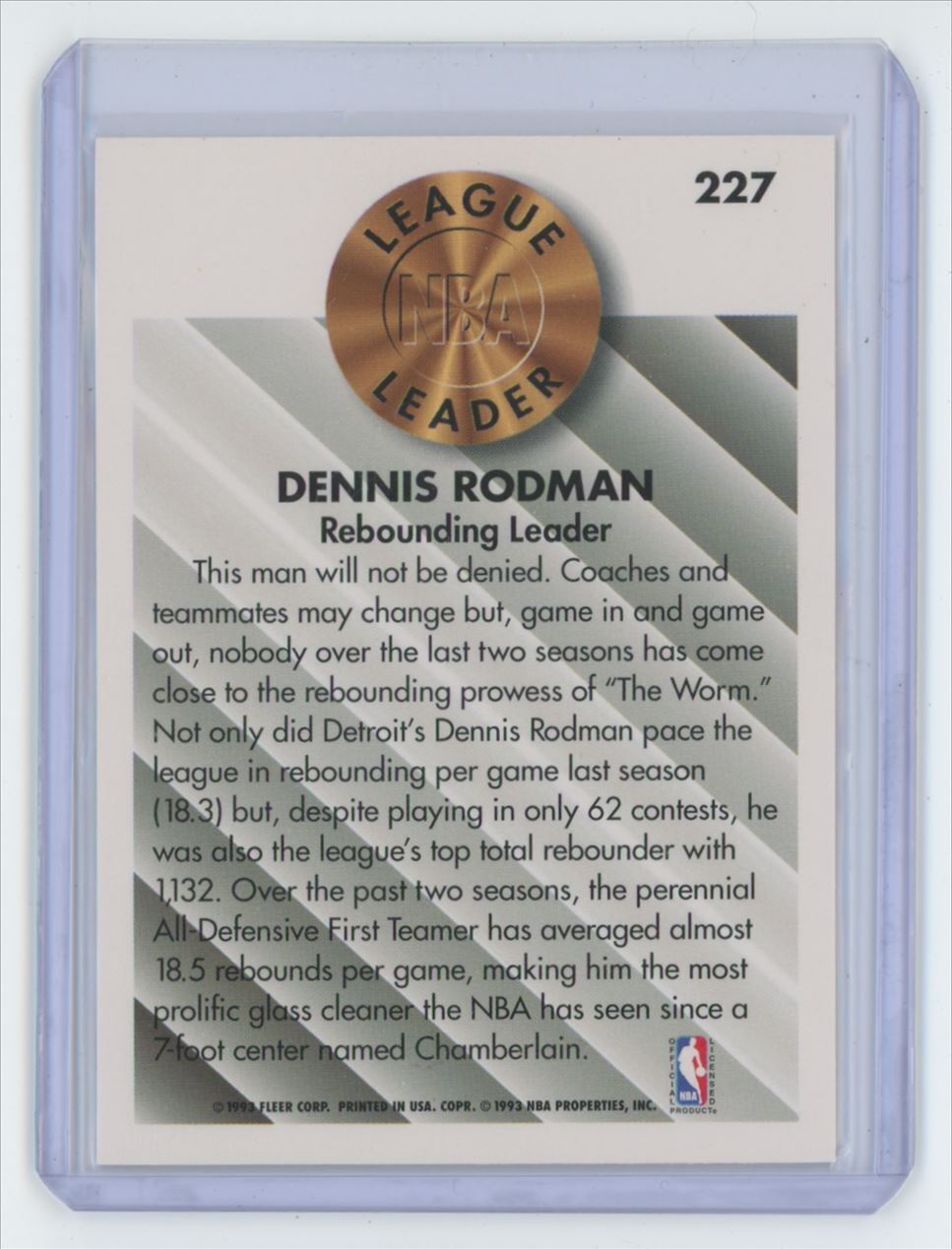 1993-94 FLEER LEAGUE LEADERS DENNIS RODMAN . DETROIT PISTONS #227