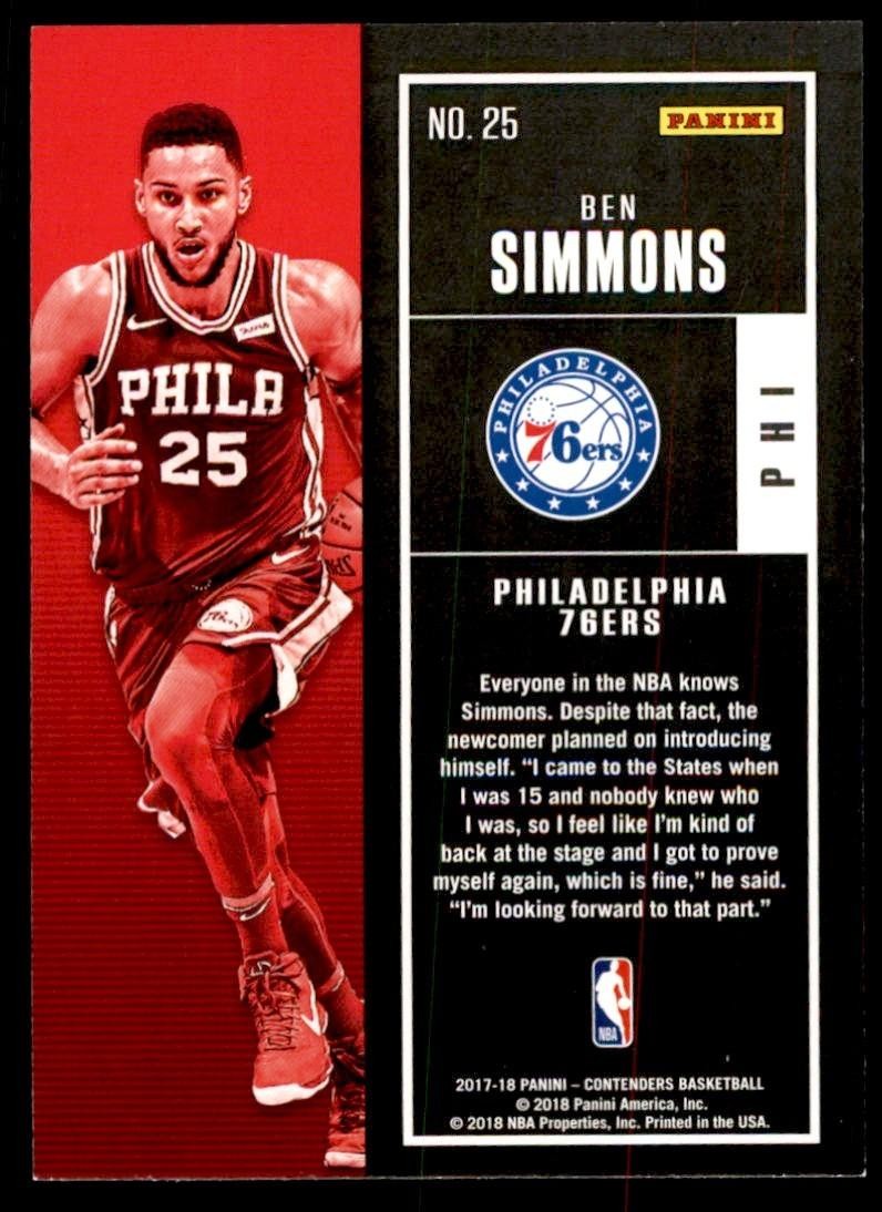 2017-18 Panini Contenders Ben Simmons Basketball Cards #25