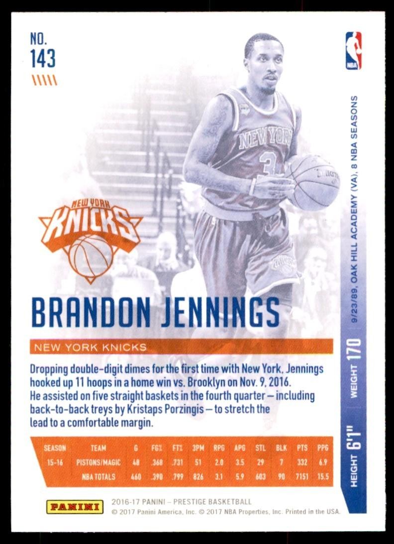 2016-17 Panini Prestige Brandon Jennings Basketball Cards #143