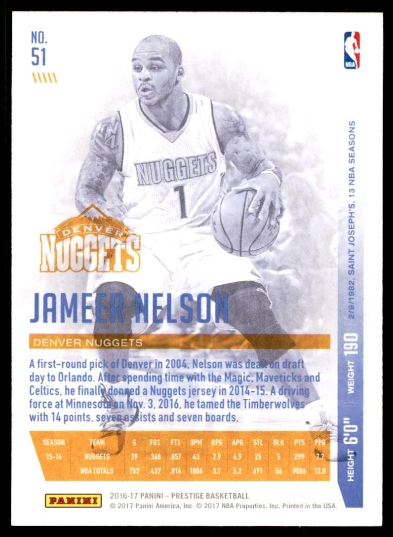 2016-17 Panini Prestige Jameer Nelson Basketball Cards #51