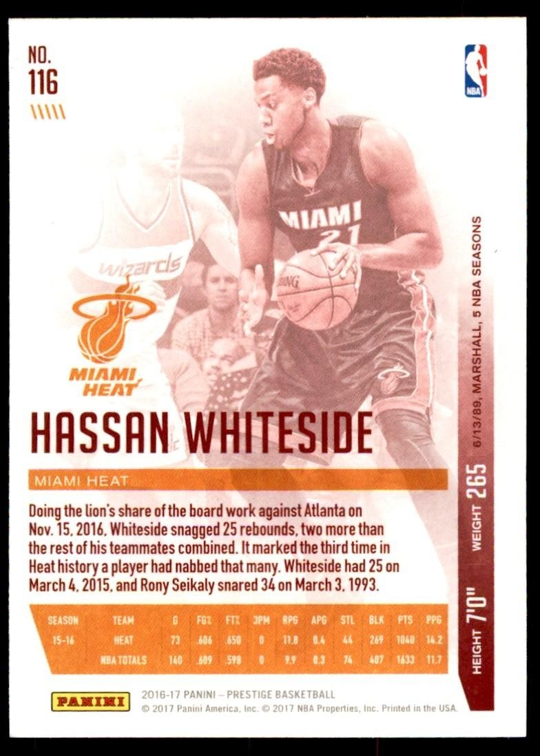 2016-17 Panini Prestige Hassan Whiteside Basketball Cards #116