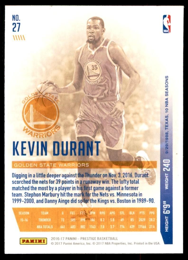 2016-17 Panini Prestige Kevin Durant  Basketball Cards #27