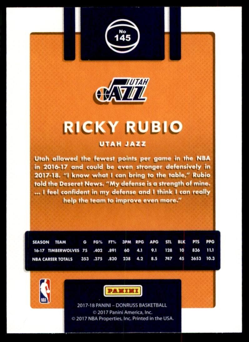 2017-18 Donruss Ricky Rubio A Basketball Cards #145