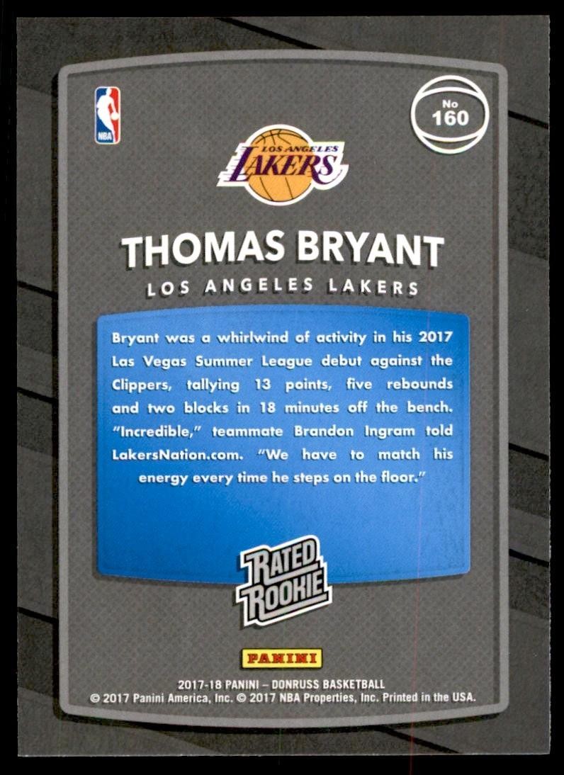 2017-18 Donruss Thomas Bryant Basketball Cards #160
