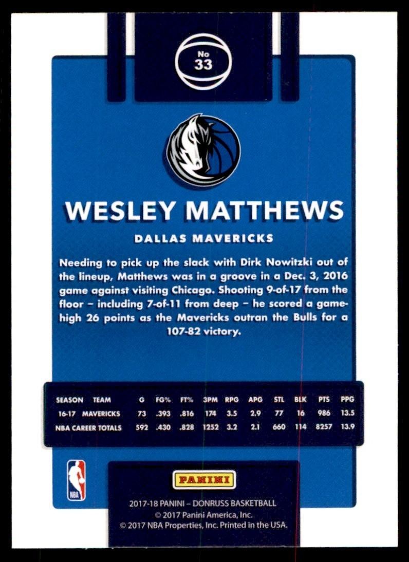 2017-18 Donruss Wesley Matthews Basketball Cards #33