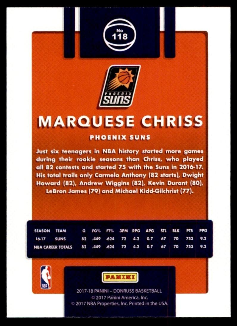 2017-18 Donruss Marquese Chriss Basketball Cards #118
