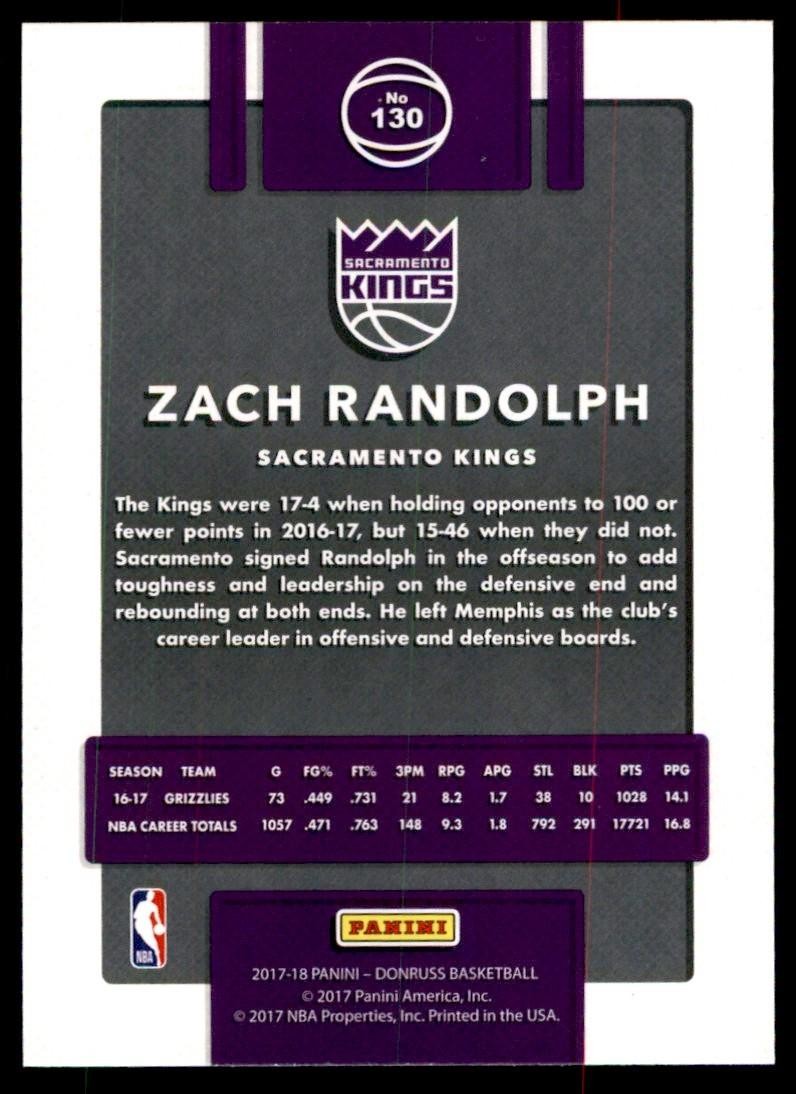 2017-18 Donruss. Zach Randolph Basketball Cards #130