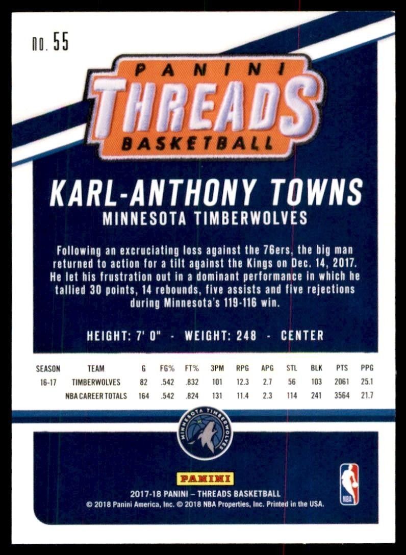 2017-18 Panini Threads Karl-Anthony Towns Basketball Cards #55