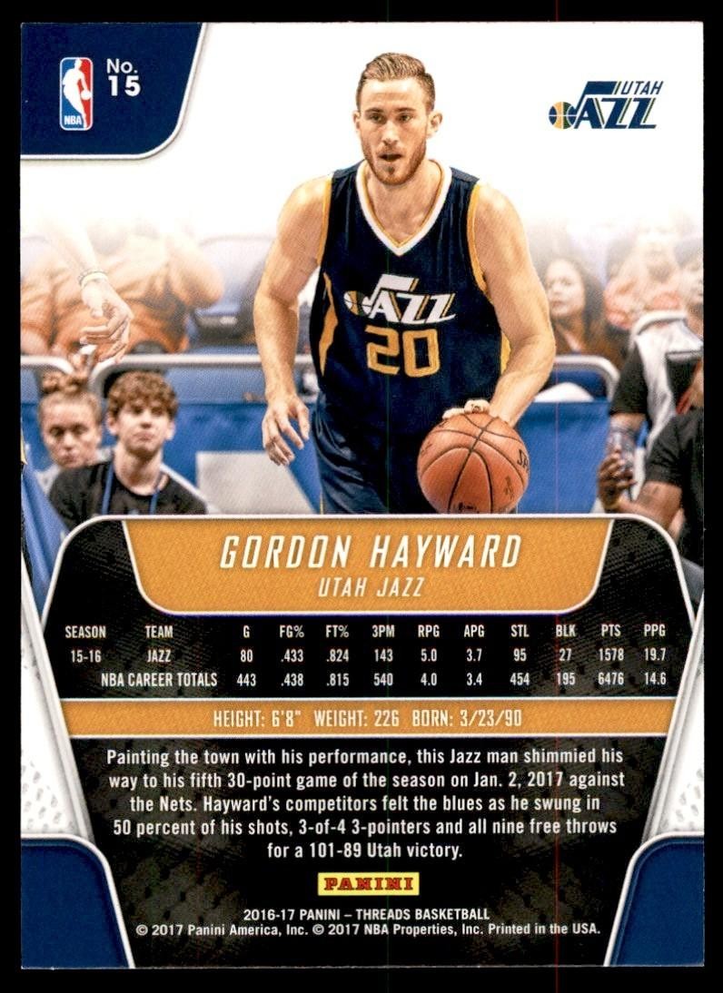 2016-17 Panini Threads Gordon Hayward Basketball Cards #15