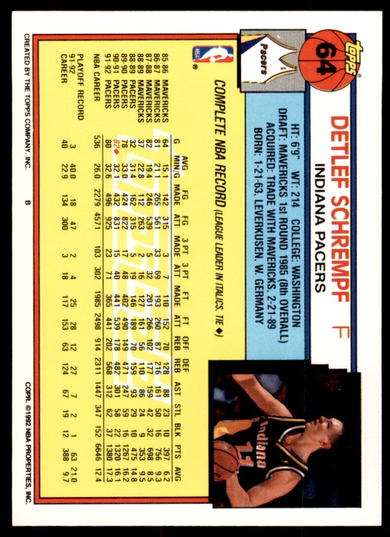 1992-93 Topps Gold Detlef Schrempf Indiana Pacers #64