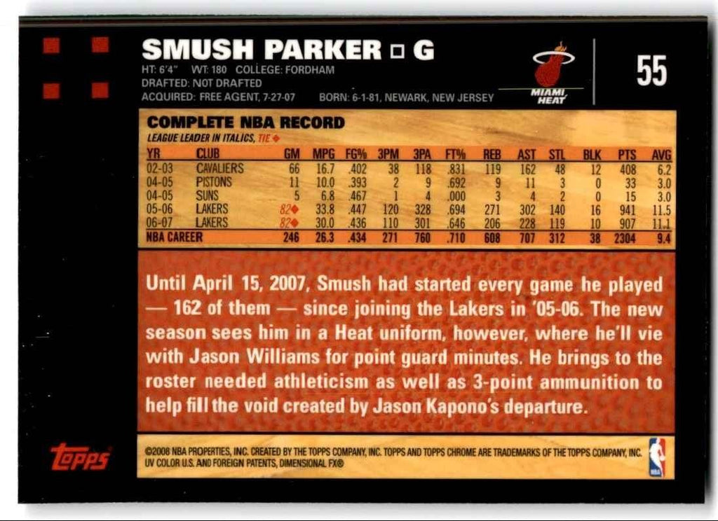 2007-08 Topps Chrome Smush Parker Basketball Cards #55