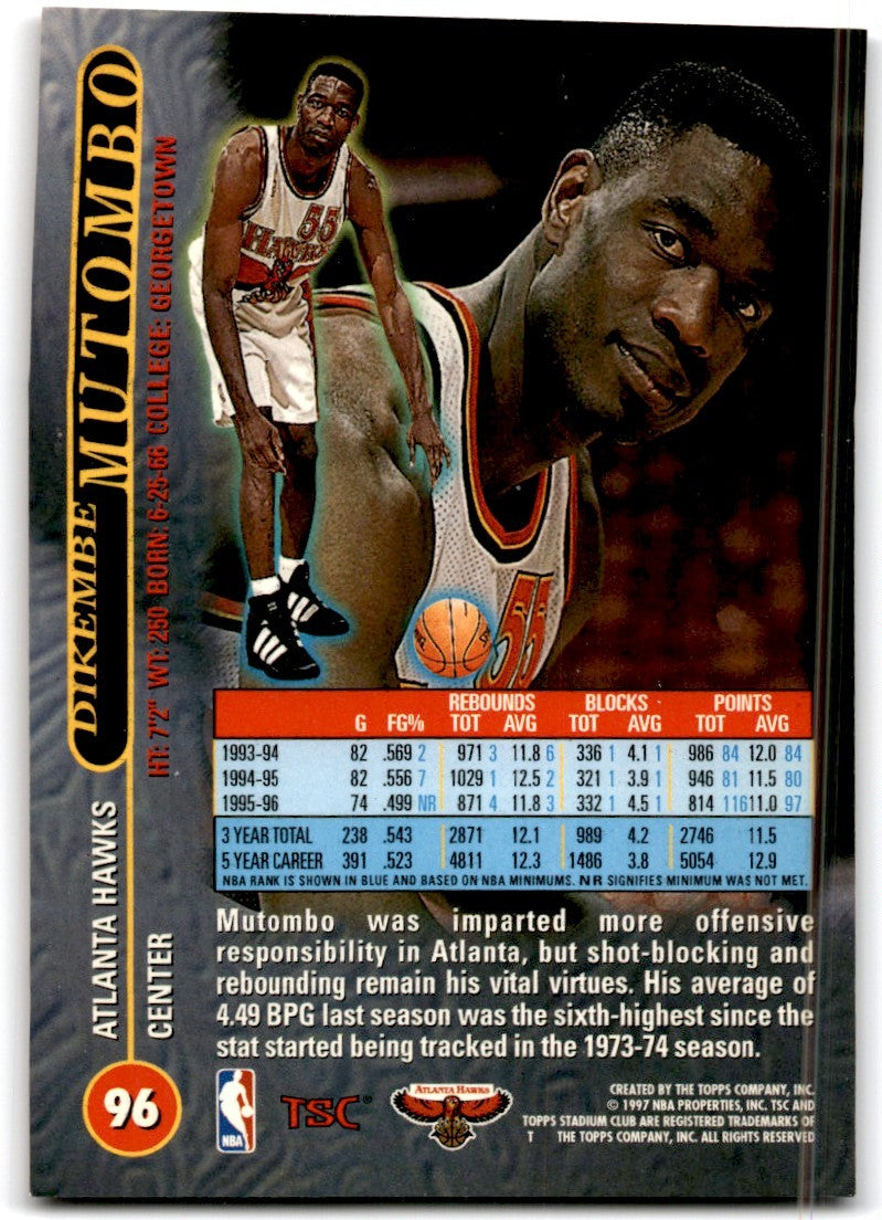 1996-97 Stadium Club Dikembe Mutombo Basketball Cards #96