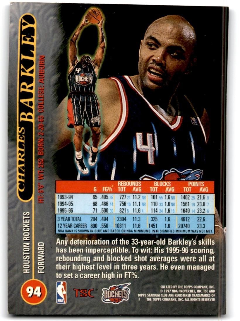 1996-97 Stadium Club Charles Barkley Basketball Cards #94