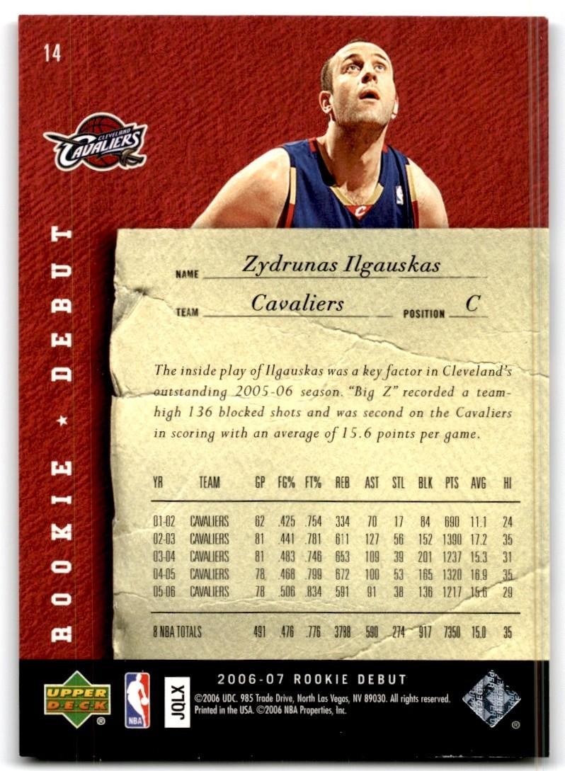 2006-07 Upper Deck Rookie Debut Zydrunas Ilgauskas Basketball Cards #14