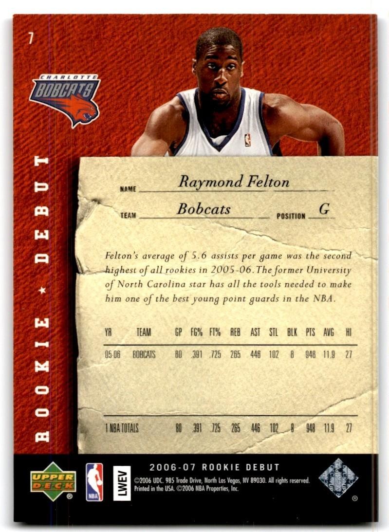 2006-07 Upper Deck Rookie Debut Raymond Felton  Basketball Cards #7