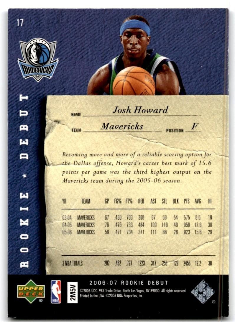 2006-07 Upper Deck Rookie Debut Josh Howard Basketball Cards #17