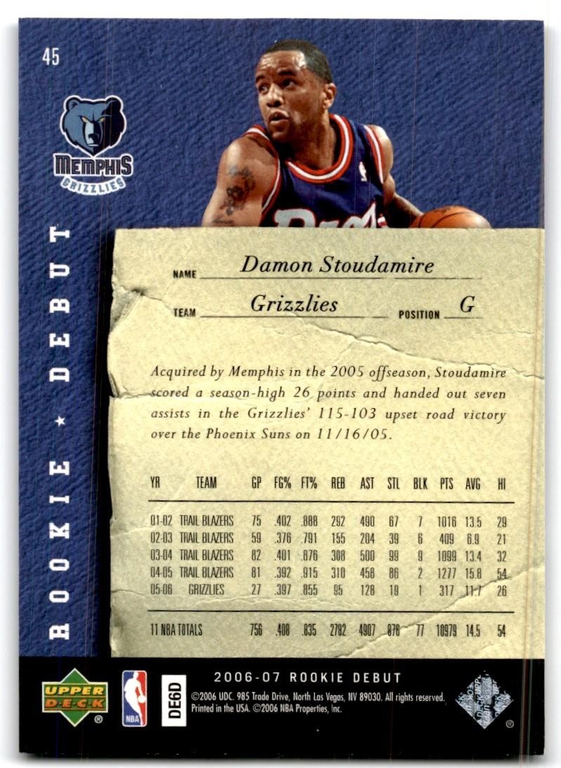 2006-07 Upper Deck Rookie Debut Damon Stoudamire Basketball Cards #45