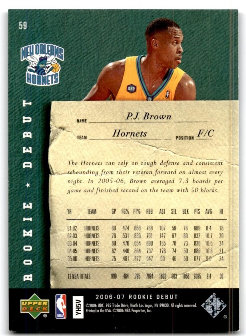2006-07 Upper Deck Rookie Debut P.J. Brown B Basketball Cards #59