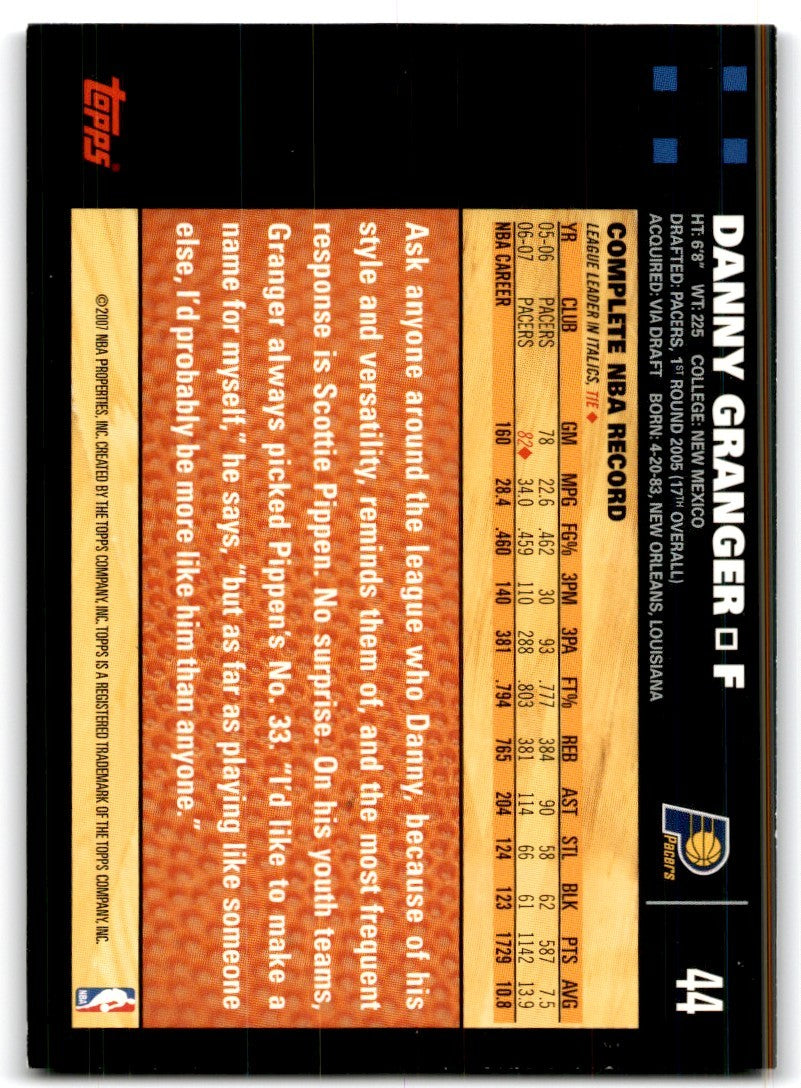 2007-08 Topps Danny Granger B Basketball Cards #44