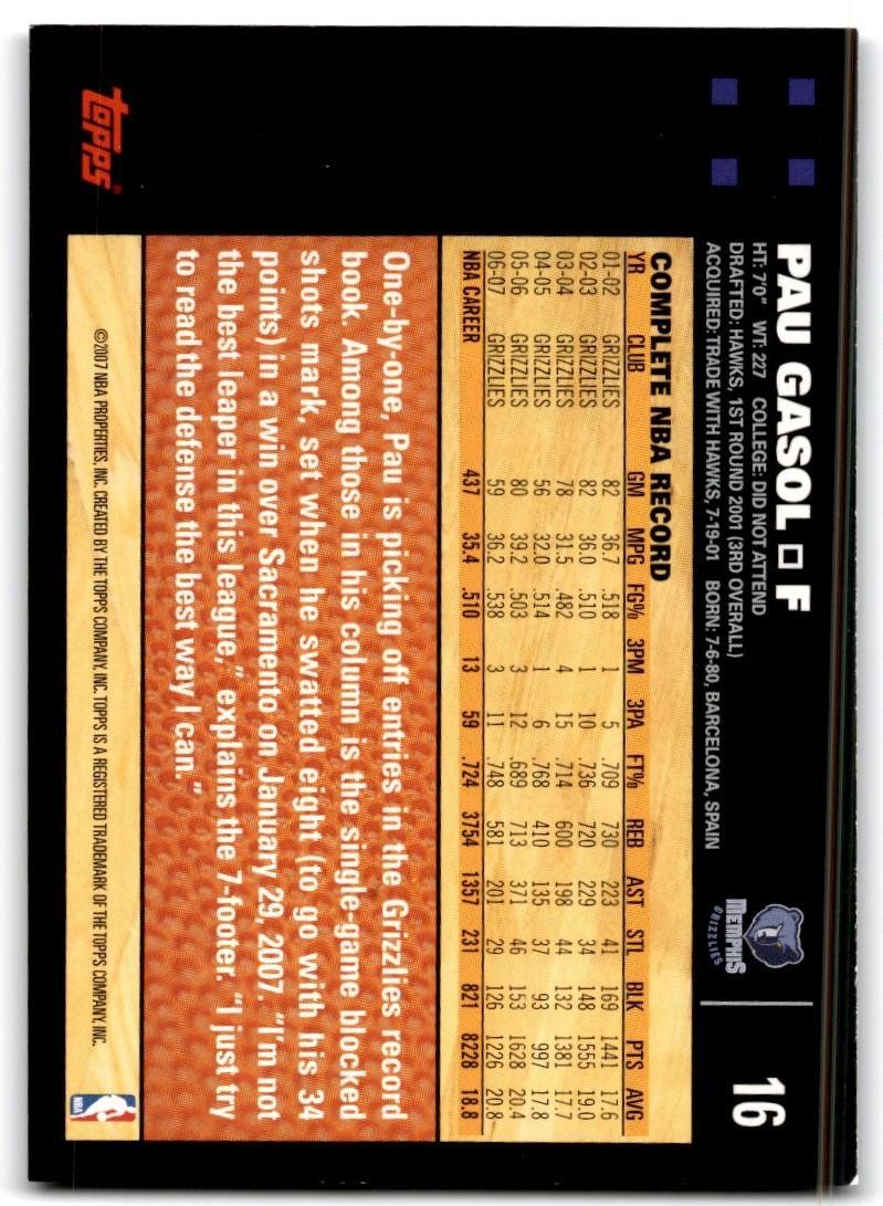 2007-08 Topps Pau Gasol A Basketball Cards #16