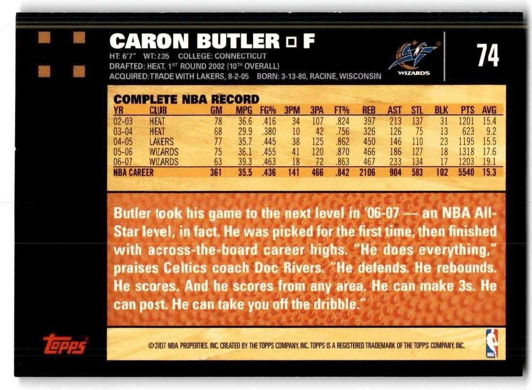 2007-08 Topps Caron Butler A Basketball Cards #74