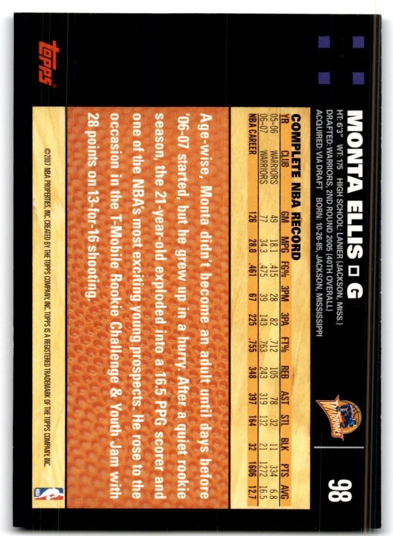 2007-08 Topps. Monta Ellis D Basketball Cards #98