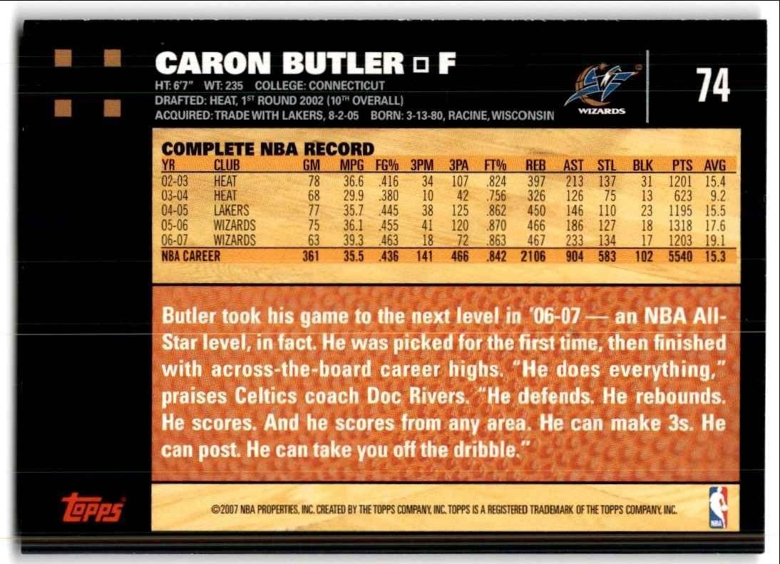 2007-08 Topps. Caron Butler C Basketball Cards #74