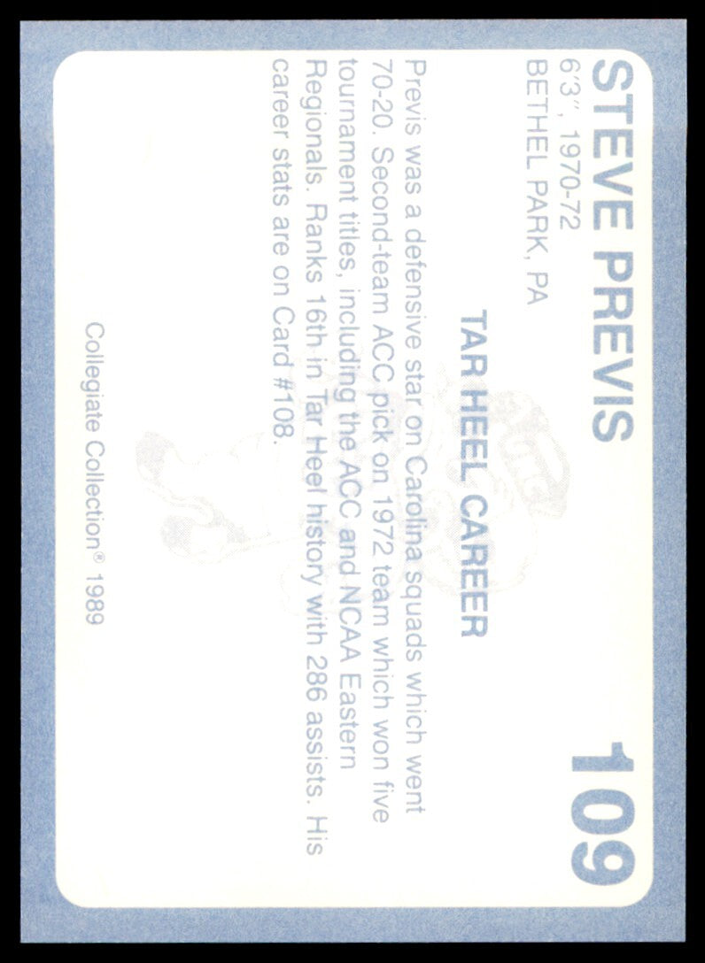 1989-90 Collegiate Collection Steve Previs North Carolina Tar Heels #109