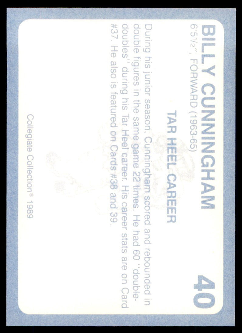 1989-90 Collegiate Collection Billy Cunningham North Carolina Tar Heels #40