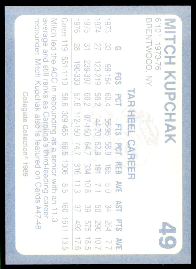 1989-90 Collegiate Collection Mitch Kupchak North Carolina Tar Heels #49