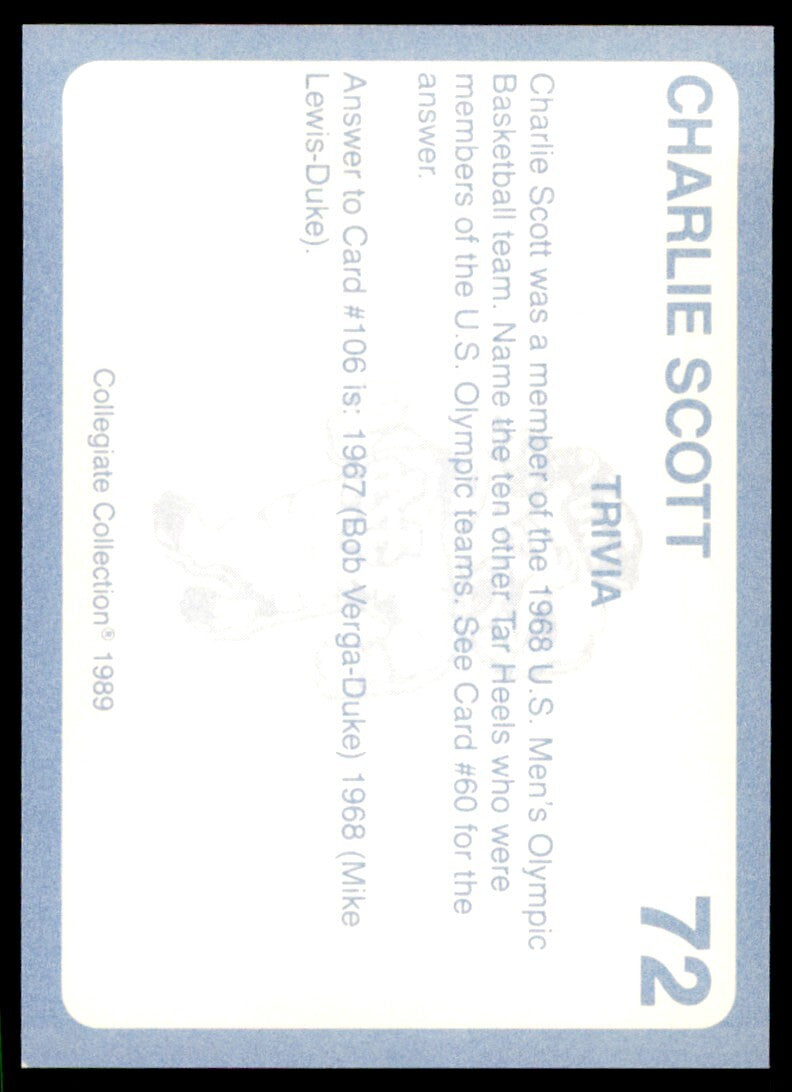1989-90 Collegiate Collection Charlie Scott North Carolina Tar Heels #72