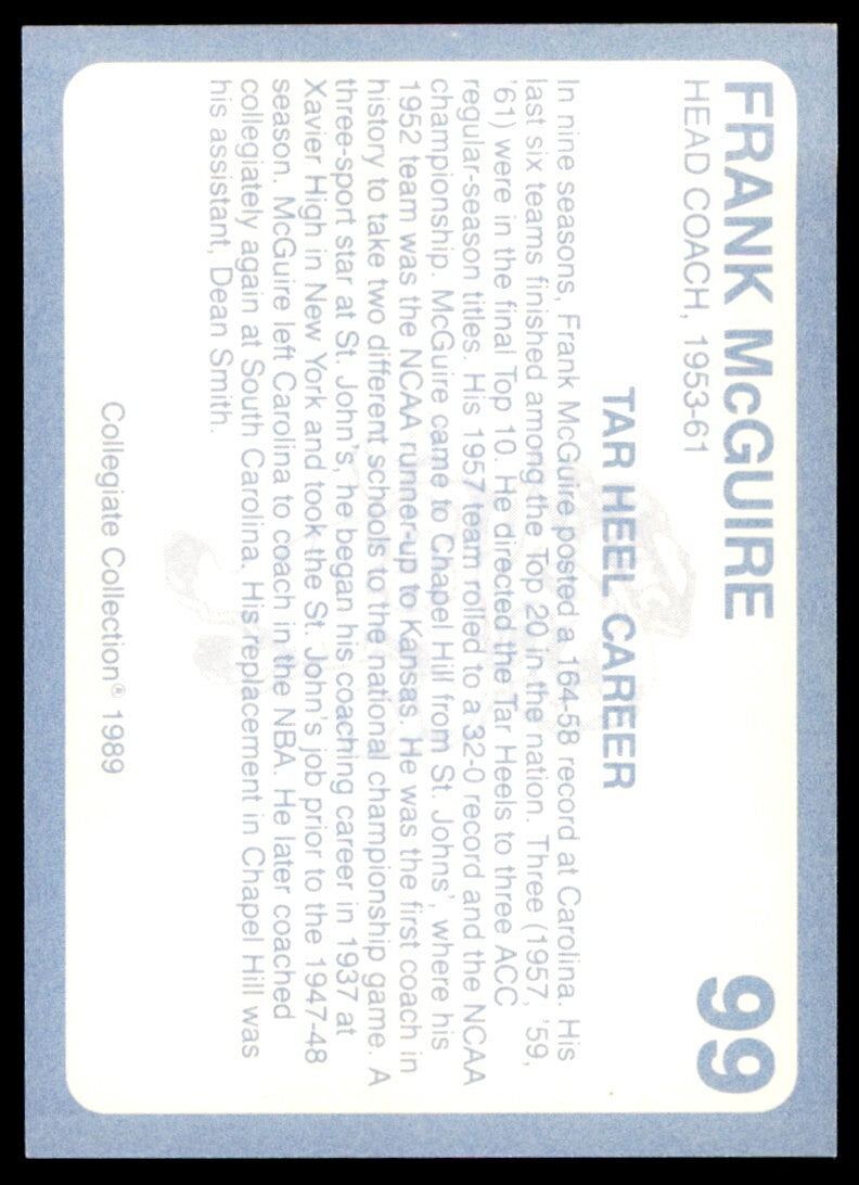 1989-90 Collegiate Collection Frank McGuire North Carolina Tar Heels #99