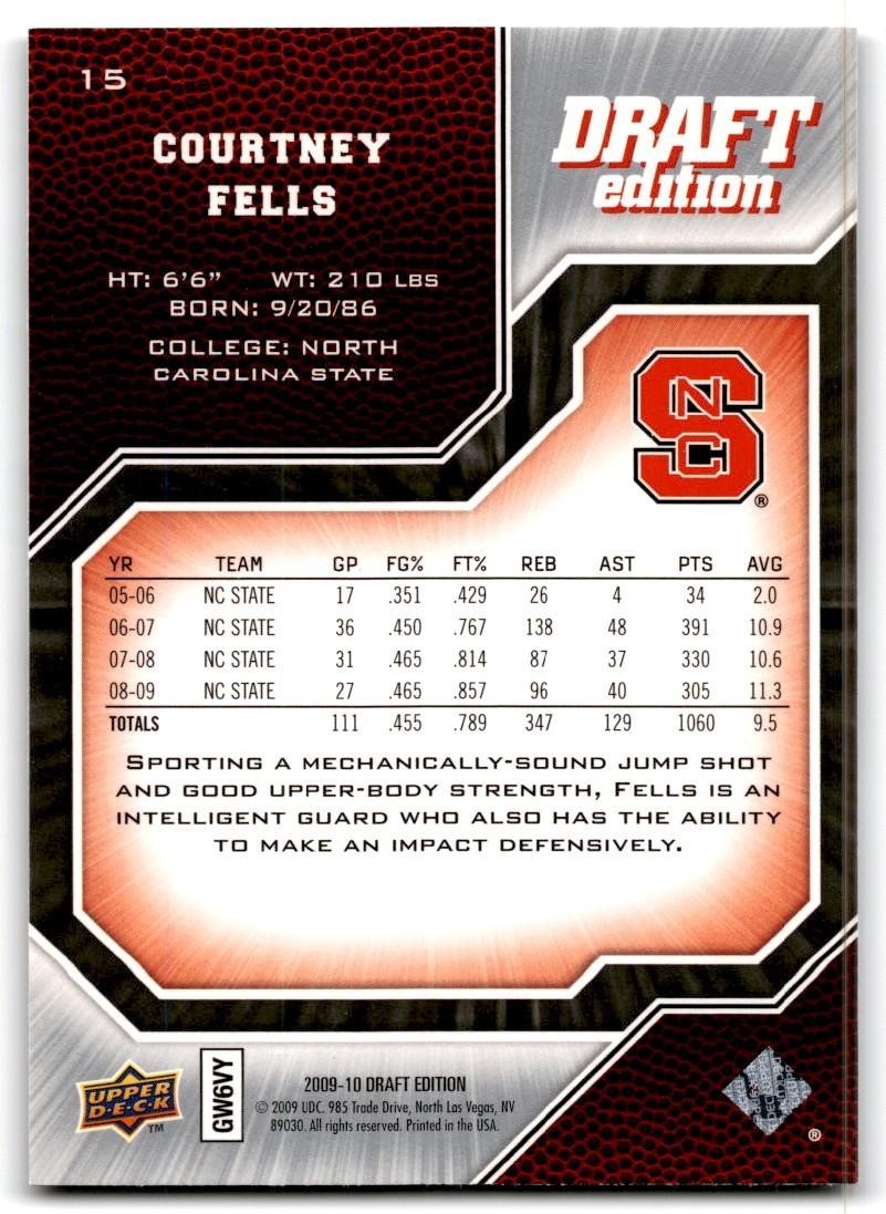 2009-10 Upper Deck Draft Edition Courtney Fells Basketball Cards #15
